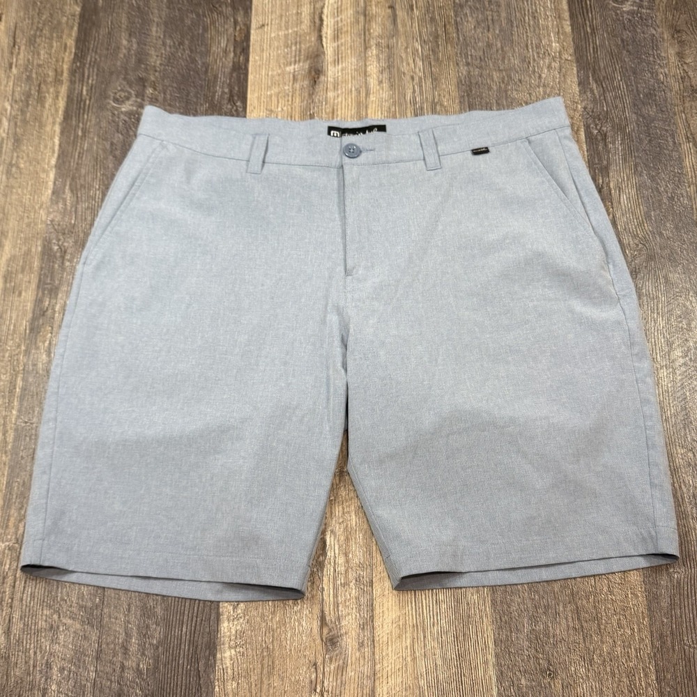 Travis Mathew Golf Shorts Mens 38 Blue Performance Stretch Flat Front Chino